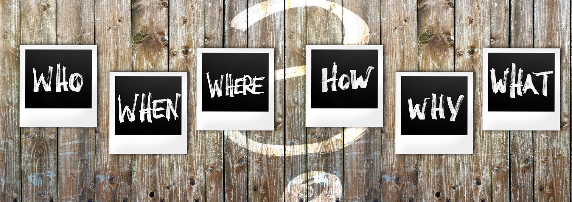 Illustration "Who", "When", "Where", "how", "Why" et "What"
